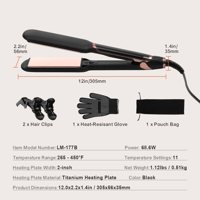 Titanium Hair Straightener, 2-inch - Features Infrared, Negative Ions, Dual Voltage (110V/240V), LCD Screen