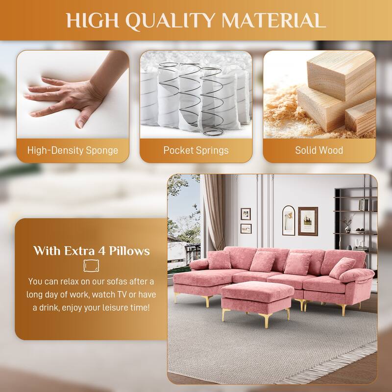 110" Upholstered Velvet U-shaped Sectional Sofa With Chaise Lounge & Ottoman
