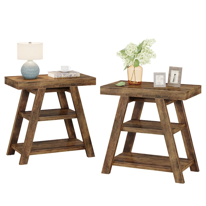 Side Table with Storage, Nightstand, Wooden End Table, Sofa/Bedside Table for Living Room, Bedroom