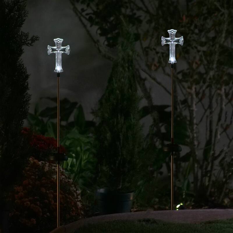 Alpine Corporation Outdoor Garden Stakes LED Lights (Set of 2) - White - Cross