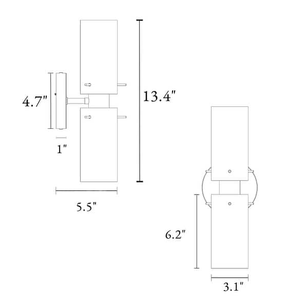dimension image slide 1 of 2, Mid-century Modern Gold 2-Light Cylinder Wall Sconce Glass Bathroom Vanity Light - L 13.4'' x W 5.5''