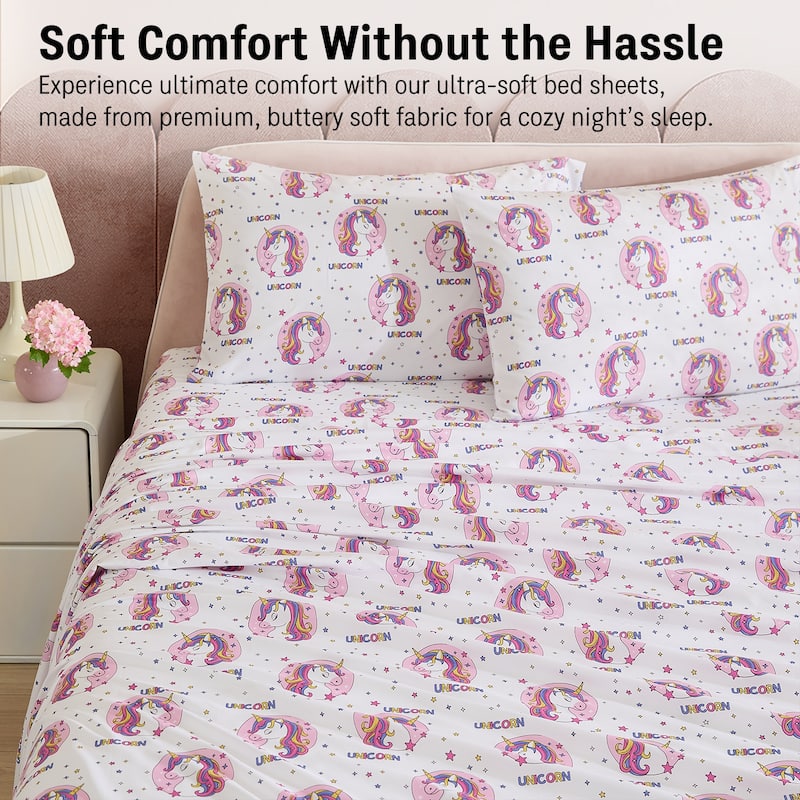 HLC.ME Printed Kids Bed Sheets - Patterned Bed Sheet Set - Wrinkle Resistant & Ultra Soft - For Mattresses up to 15 Inches Deep