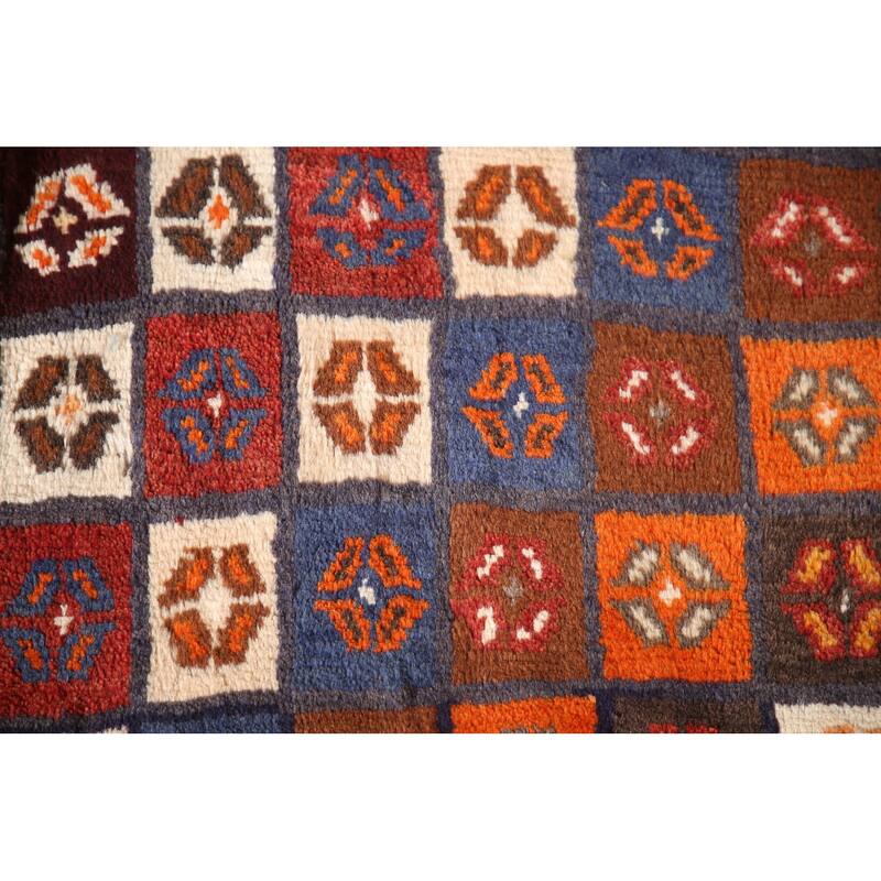 Checkered Gabbeh Persian Vintage Runner Rug Handmade Wool Carpet - 2'1"x 4'9"