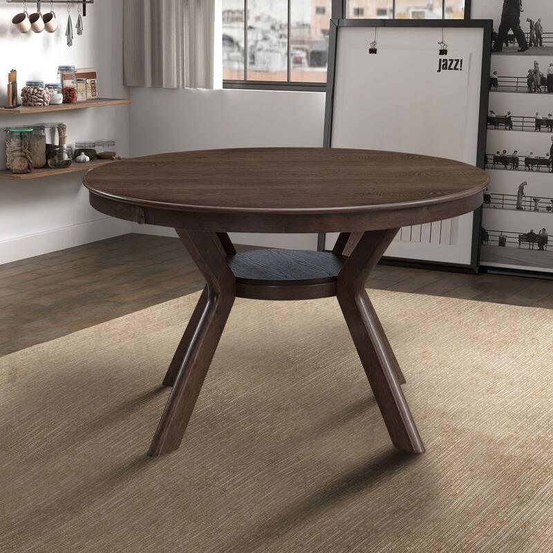 47.24''Round Rubber Wood Dining Table for 4-6 with Wooden Trestle Pedestal Base,Modern Kitchen Wooden Table Dinner Table