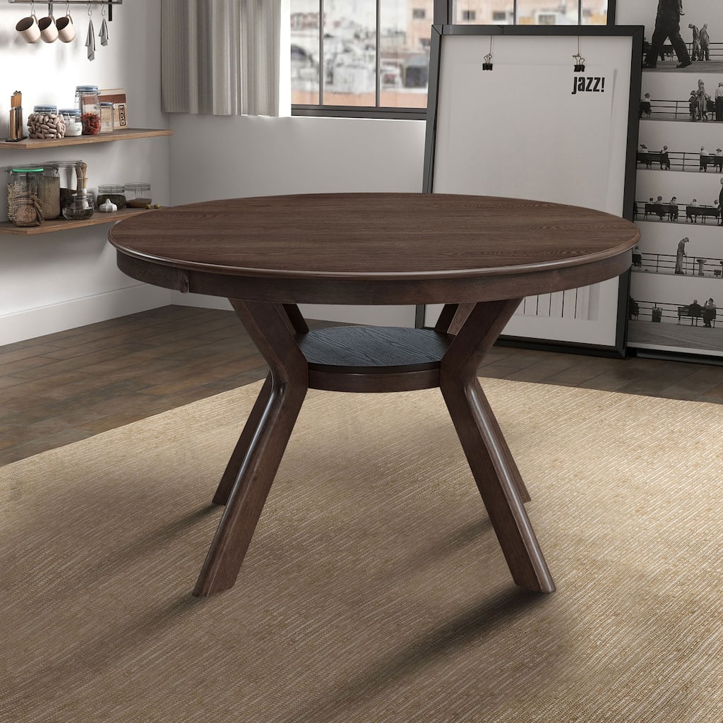 47.24''Round Rubber Wood Dining Table for 4-6 with Wooden Trestle Pedestal Base,Modern Kitchen Wooden Table Dinner Table