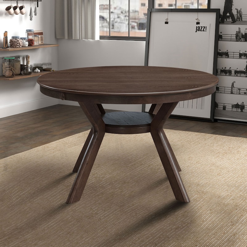5 Pieces Set Mid-century Modern 47 in Round Rubber Wood Dining Table with Pedestal Base for 4-6 People - Dark Brown - Table Only