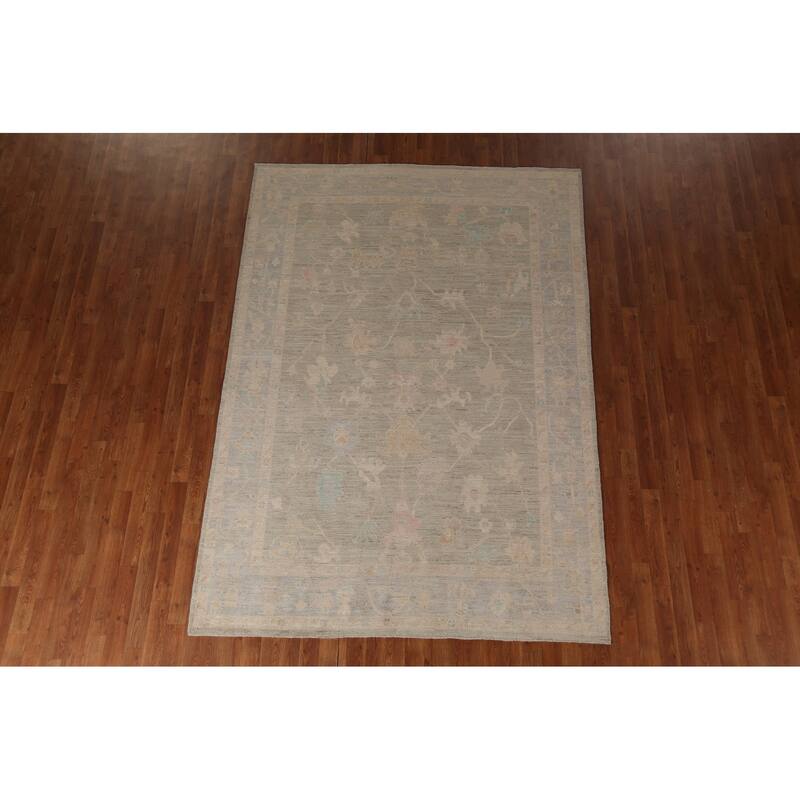 Earth Tone Oushak Vegetable Dye Turkish Rug Hand-Knotted Wool Carpet - 6'1"x 8'8"