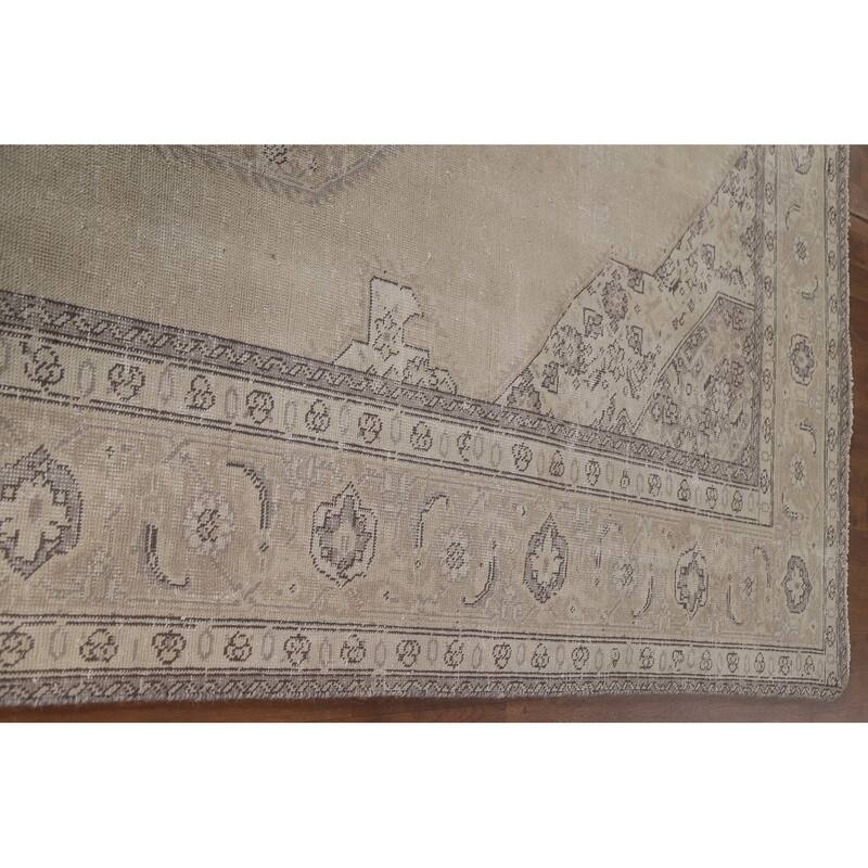 Hand Knotted Oriental 100% Wool Carpet Traditional Medallion Beige & Ivories Mashad Area Rug - 11' 4'' X 8' 1''