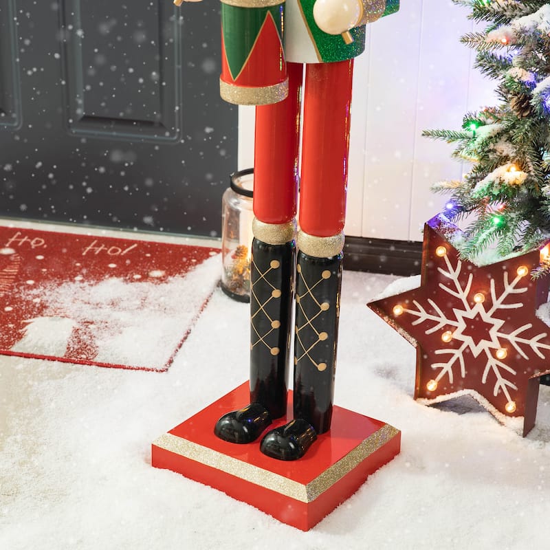 Glitzhome 54"H Wooden Christmas Glitter Nutcracker Indoor Porch Decor