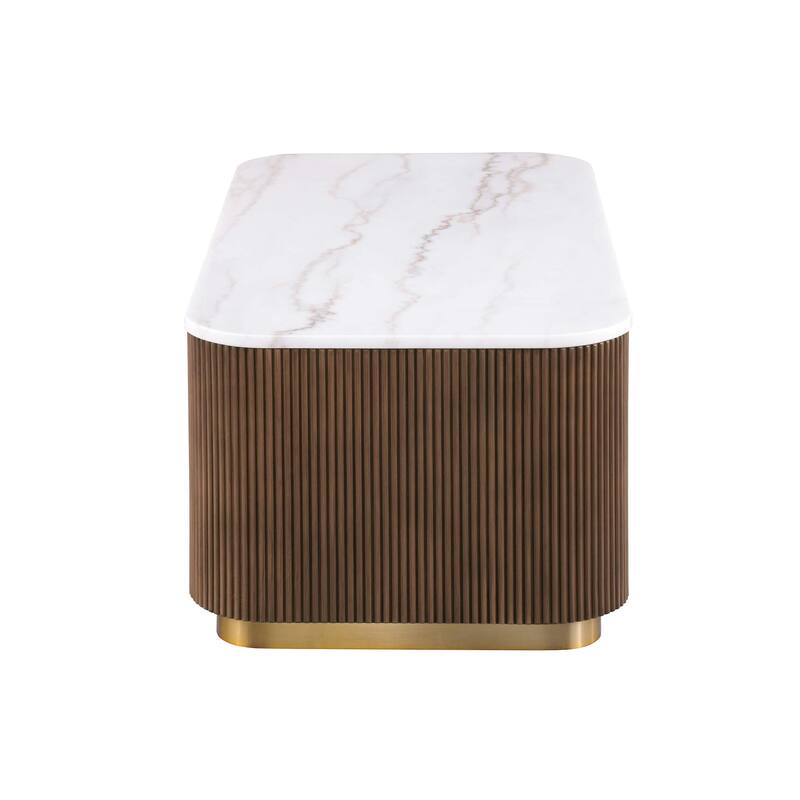 Modern Genuine Marble Top Coffee Table with Accent Gold Stainless Steel Base