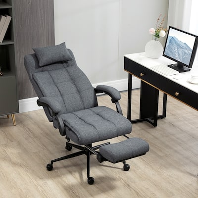 Ergonomic Office Chair with Reclining Backrest Headrest and Retractable Footrest - 26" W x 27.5" D x 45.75"-48.75" H