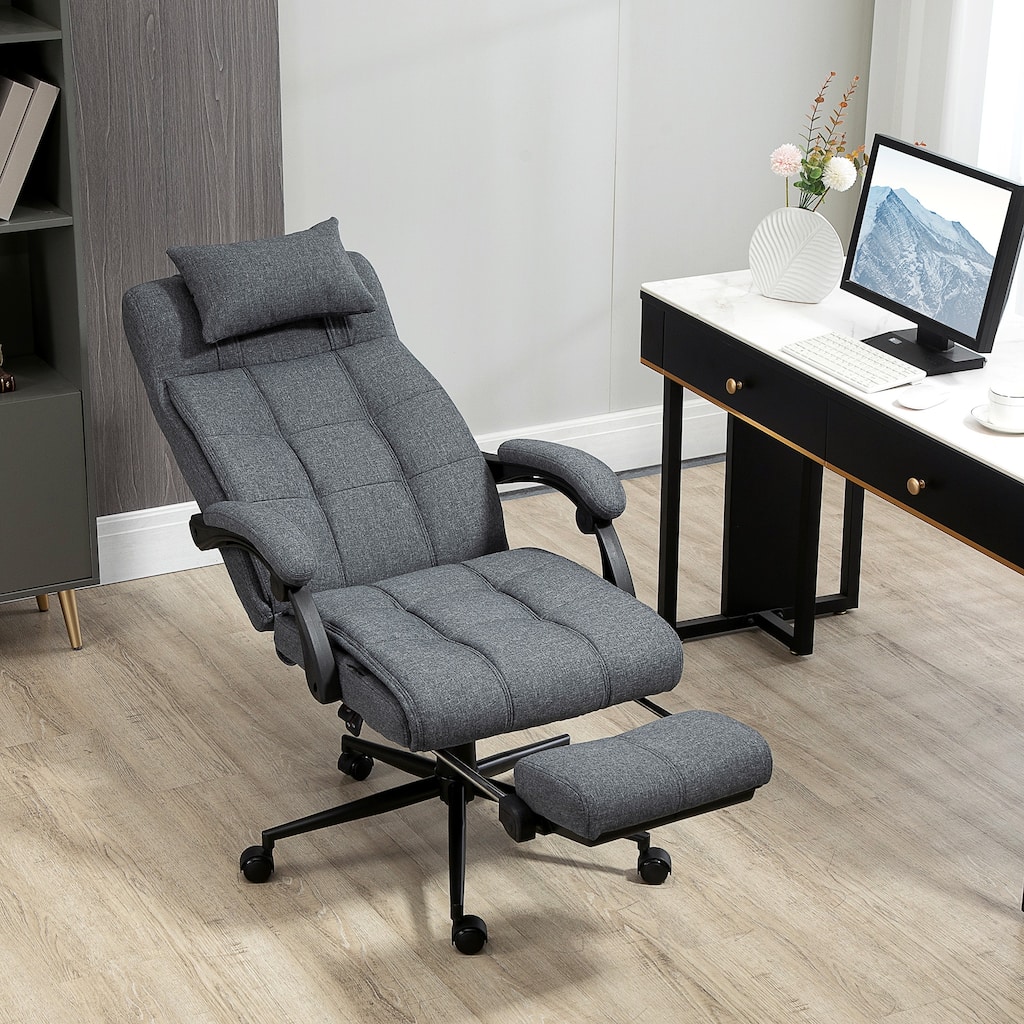 Ergonomic Office Chair with Reclining Backrest Headrest and Retractable Footrest - 26" W x 27.5" D x 45.75"-48.75" H