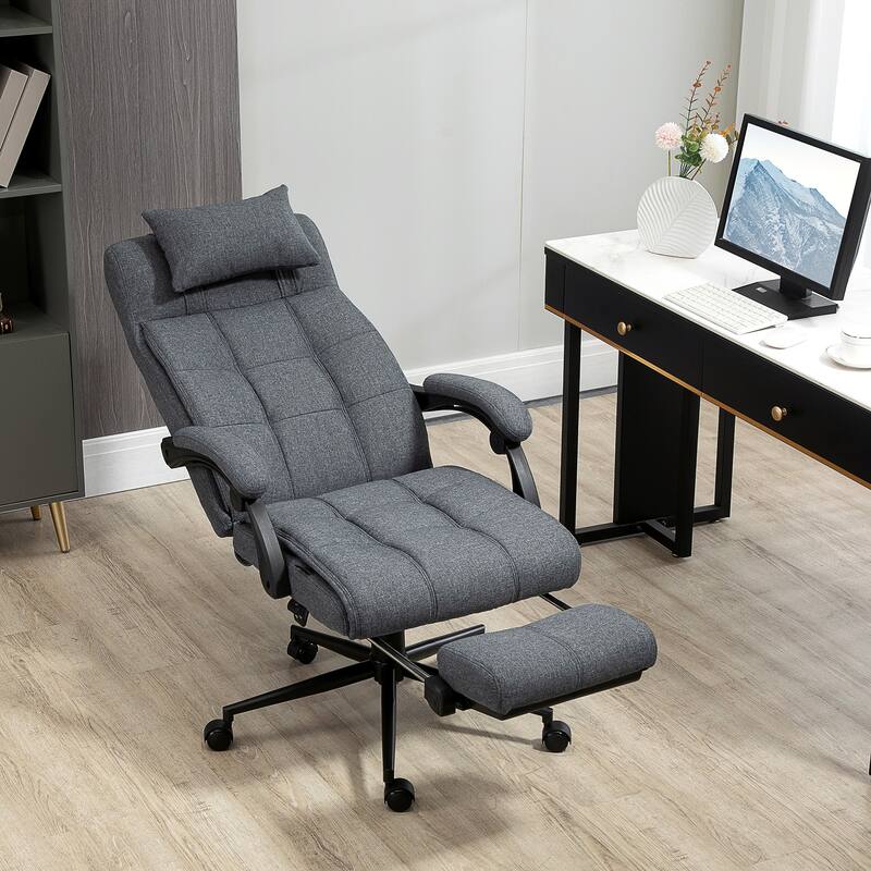 Swivel Task Chair Office Chair with Adjustable Height Retractable Footrest Headrest and Padded Armrest