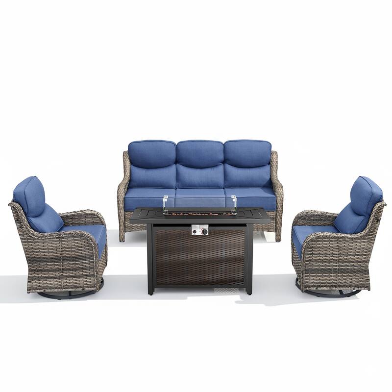 Arcadia 4-Piece PE Wicker Patio Seating Set with Durable All-Iron Fire Pit and 6-Inch Cushions