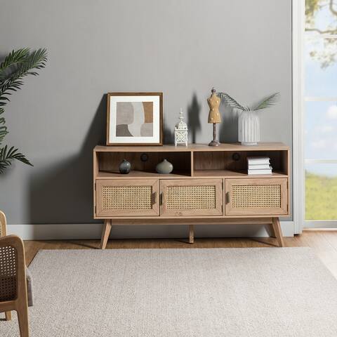 Grondin Mid-Century Modern Boho Style TV Stand with 3 Doors and 2 Storage Compartment for TVs up to 65"
