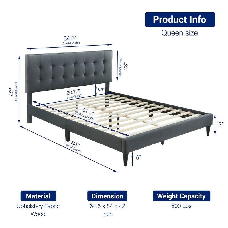 Ella by Ovis Upholstered Tufted Platform Bed Frame
