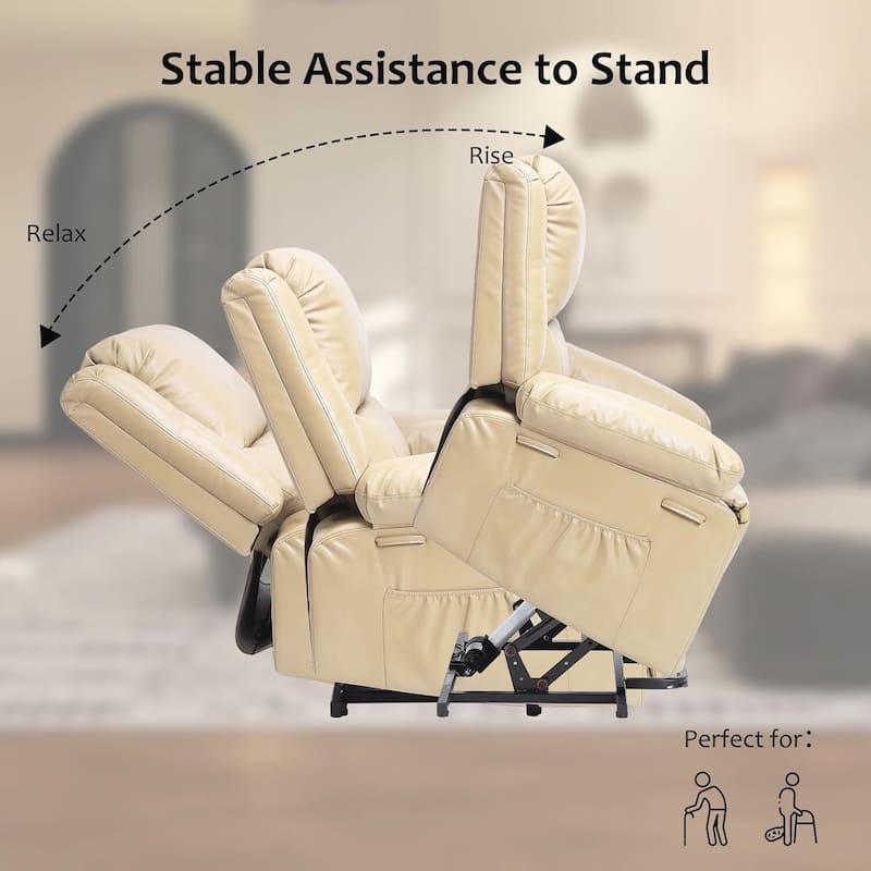 Power Lift Recliner Sofa Chair, Lounge Sofa with Built-in Massage for Living Room, Bedroom