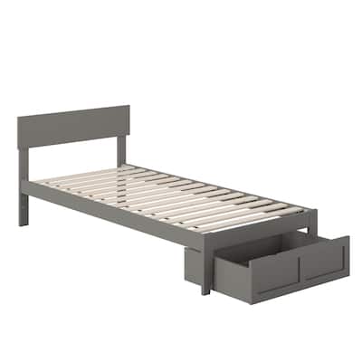 Twin XL Bed with Storage & USB - Grey Platform Bed Frame, Modern Design, Foot Drawer