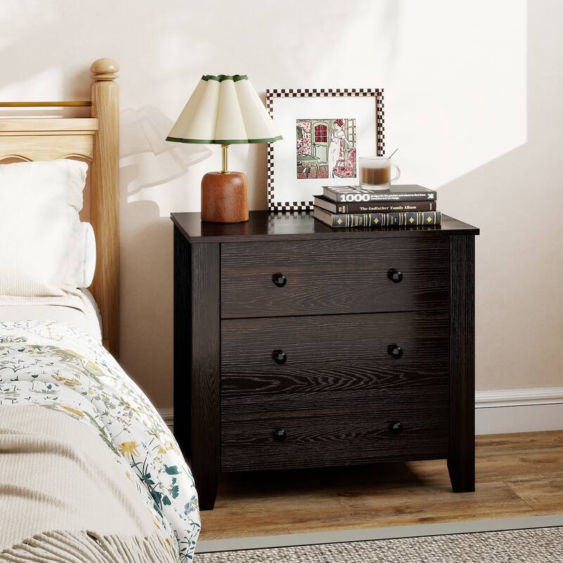3-Drawer Dark Brown Engineered Wood Dresser with Smooth Metal Rails for Living Room