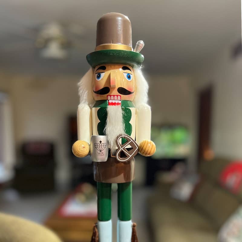 14" Green and Cream Wooden German Christmas Nutcracker