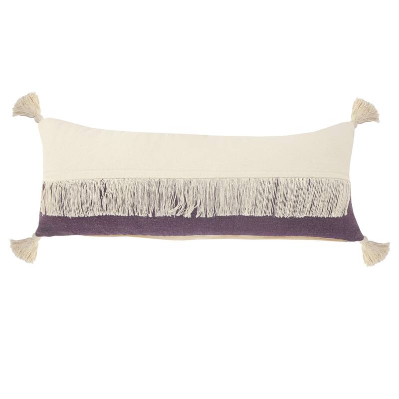 HomeRoots 14" X 36" Purple And Off-White 100% Cotton Zippered Pillow