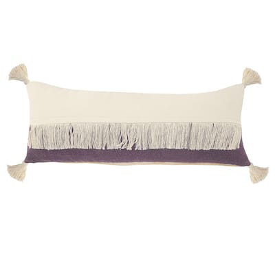 HomeRoots 14" X 36" Purple And Off-White 100% Cotton Zippered Pillow