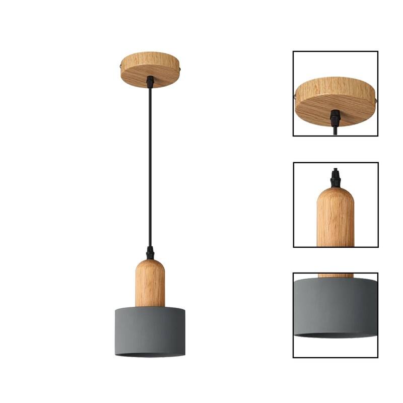 3 Pack bulb light gray pendant lights wood dining room light fixtures