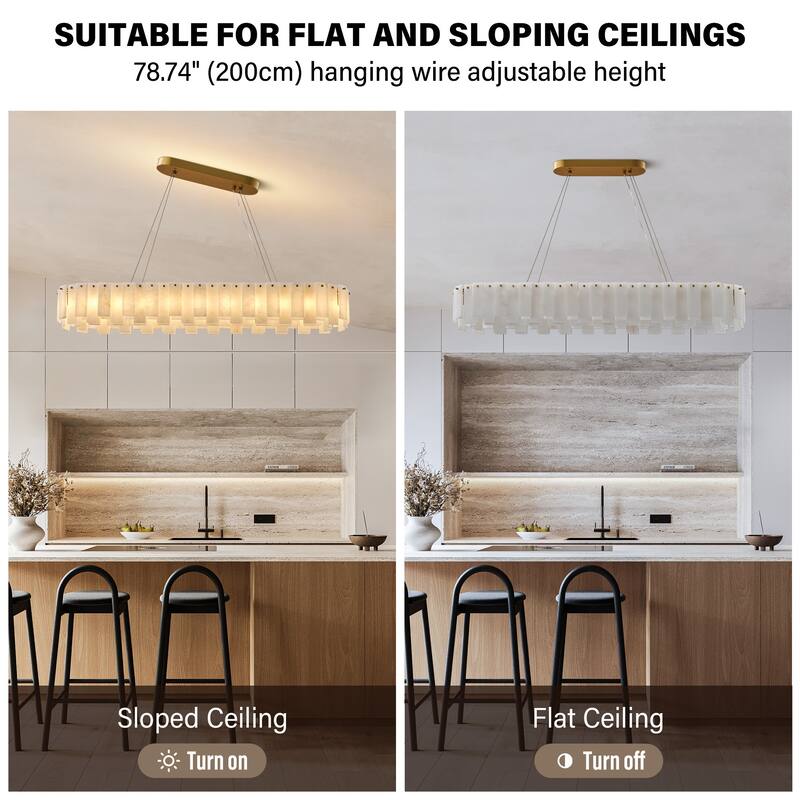 Modern Layered Alabaster Slice Chandelier, Round or Linear Pendant Light, D600-L1200 - Gold