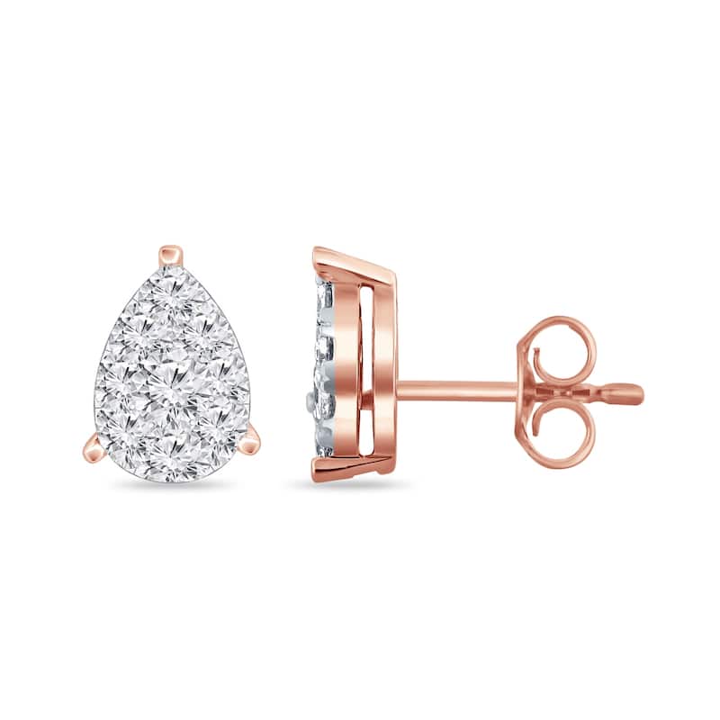Auriya 14k Gold 3/4ctw Teardrop Pave Diamond Stud Earrings (H-I, I1-I2) - Rose