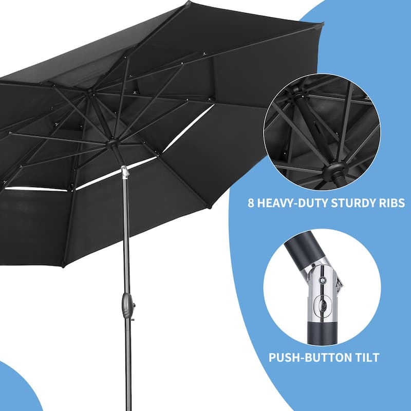 Ainfox 10 ft Patio Outdoor Umbrella with 3 Tiers and Crank Tilt Market Table Umbrella