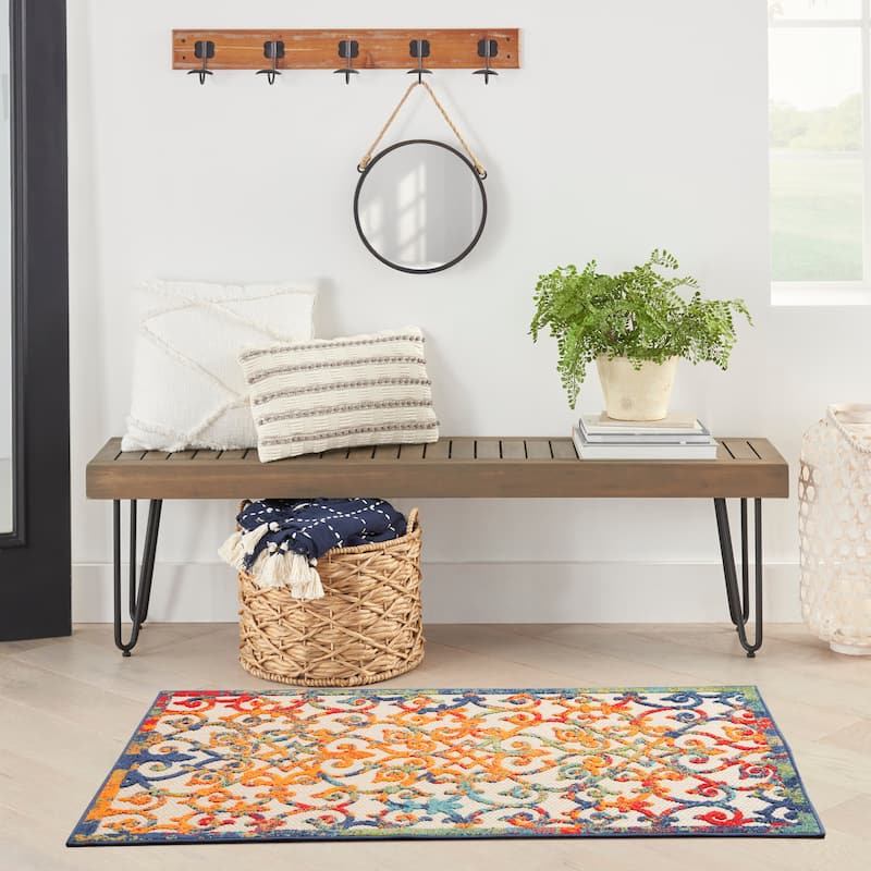 Nourison Aloha Transitional Scroll Indoor/Outdoor Damask Rug
