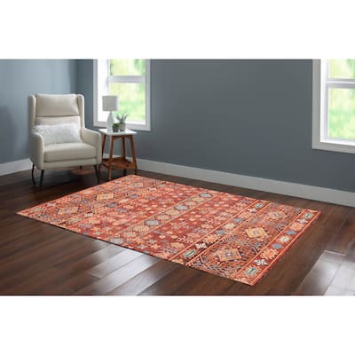 Devlin Machine Washable Red and Ivory Rug