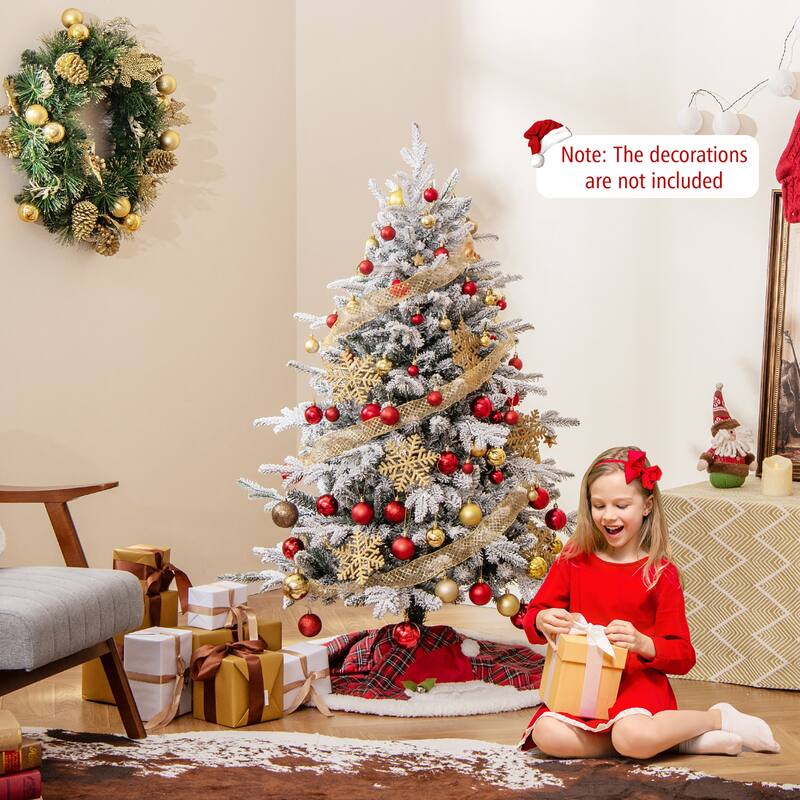 Gymax 4.5/6/7 FT Pre-Lit Artificial Christmas Tree Snow Flocked Full