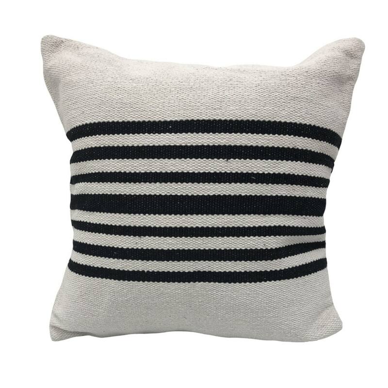 Handwoven Reversible Striped Square Throw Pillows - 22" - White and Black - Set of 4