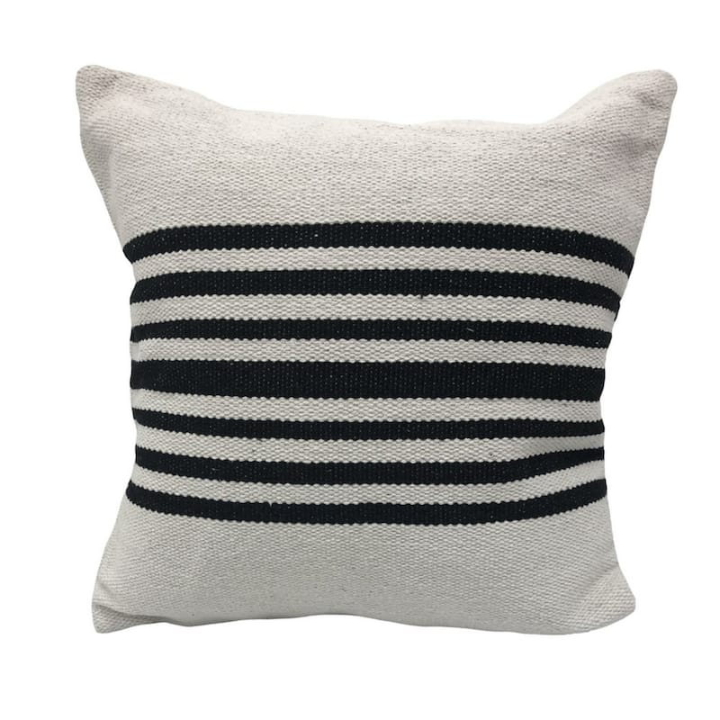 Handwoven Reversible Striped Throw Pillows - 22" - White and Black - Set of 2