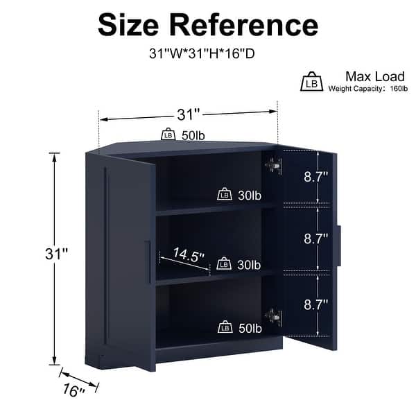 dimension image slide 2 of 6, 31"H Corner Sideboard Cabinet Free-Standing Corner Storage Organizer