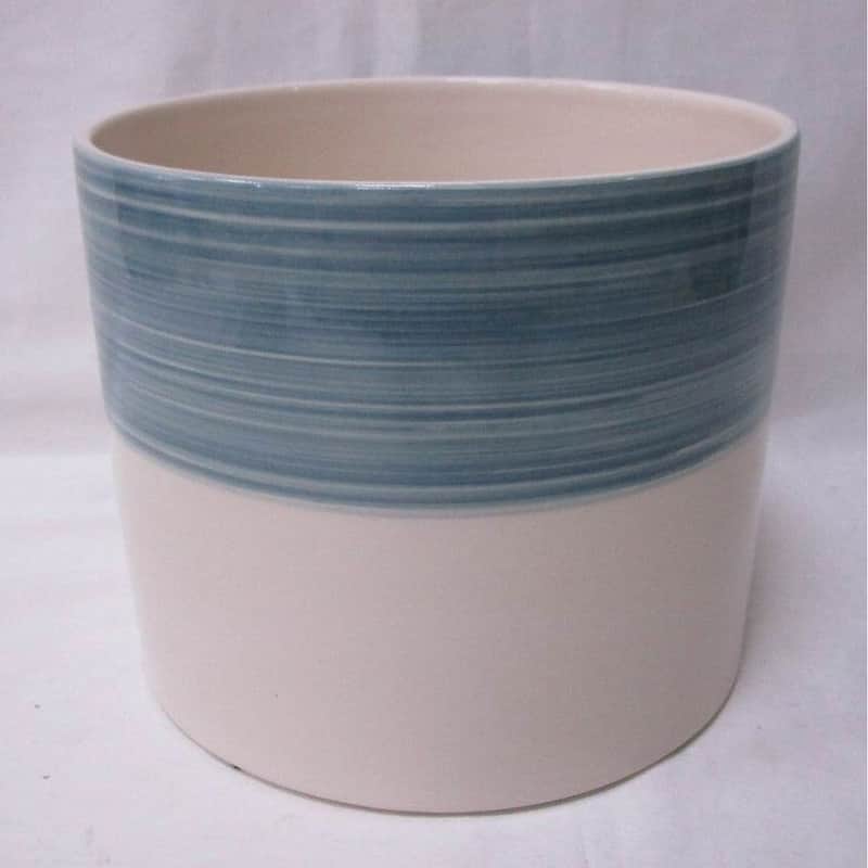 White With Blue Striped Border Planter - Multi-Color