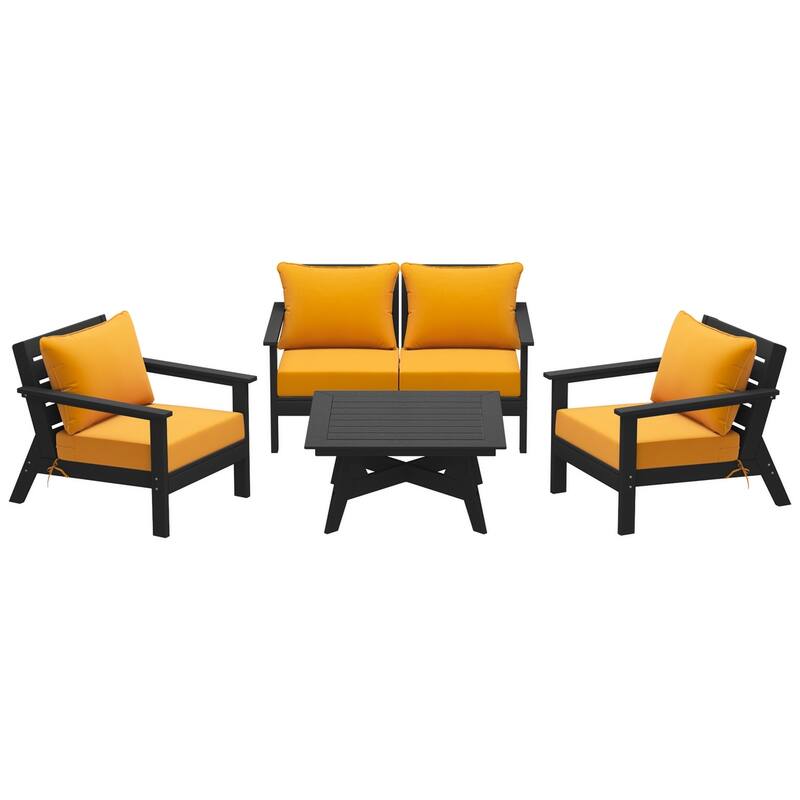 Birchwood All Weather HDPE Outdoor Patio Black Deep Seating Conversation Set (5-Piece Set)