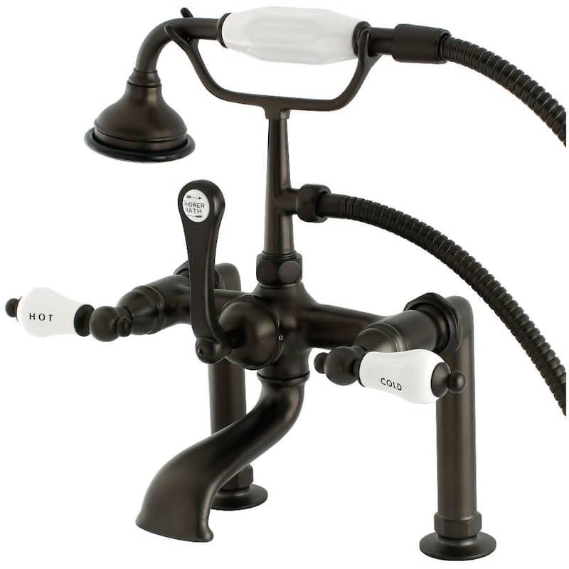 Kingston Brass Aqua Vintage Deck Mounted Clawfoot Tub Filler with - Oil Rubbed Bronze