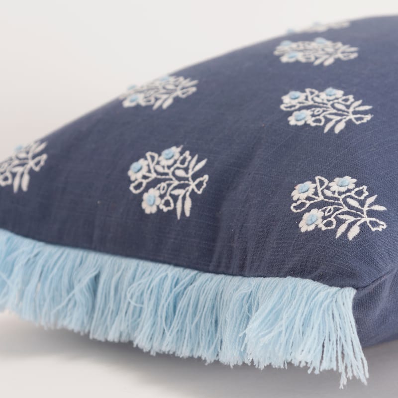 Rizzy Home Embroidered Blue Floral Throw Pillow