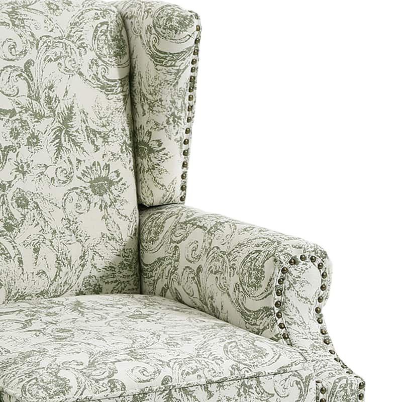 2 Set Transitional Patterned Wingback Accent Chairs with NailHead