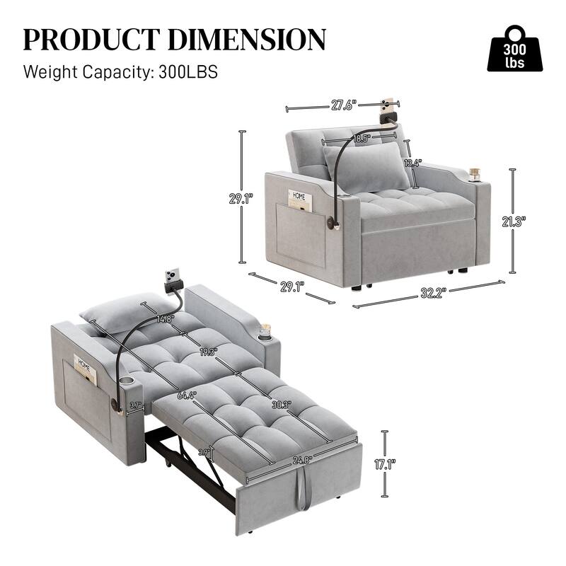 Ouyessir 3 in 1 Multi-Functional Convertible Single Sleeper Sofa Bed for Small Living Spaces