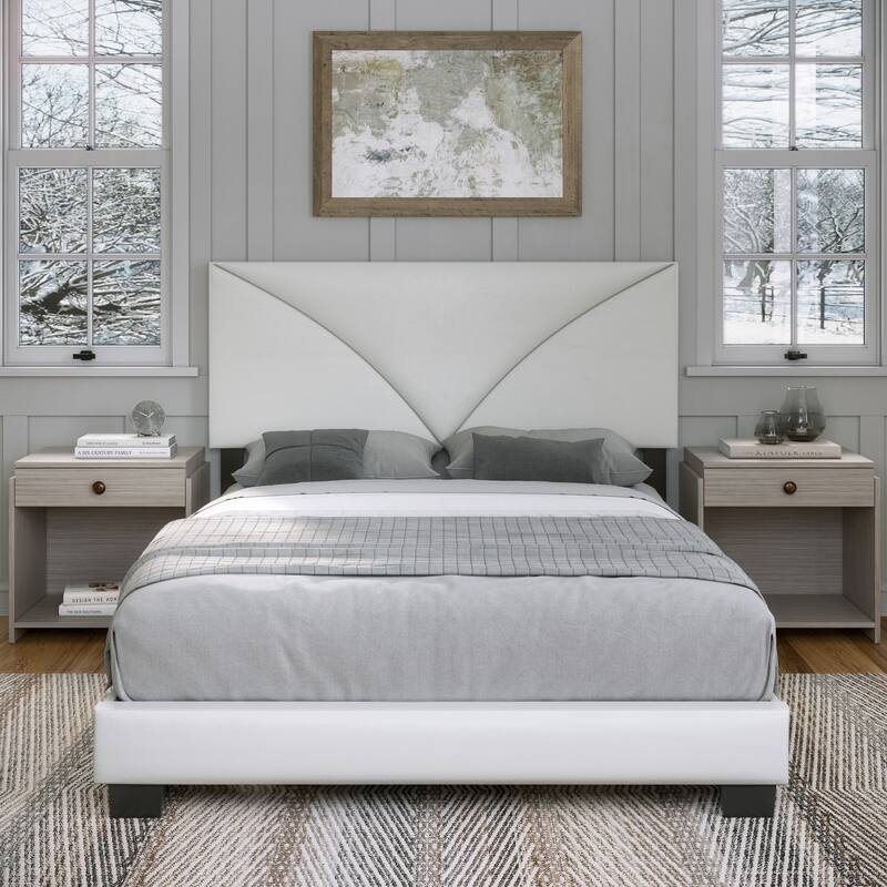 Boyd Sleep Cornerstone Faux Leather Upholstered Platform Bed Frame with Adjustable Headboard - White - Full