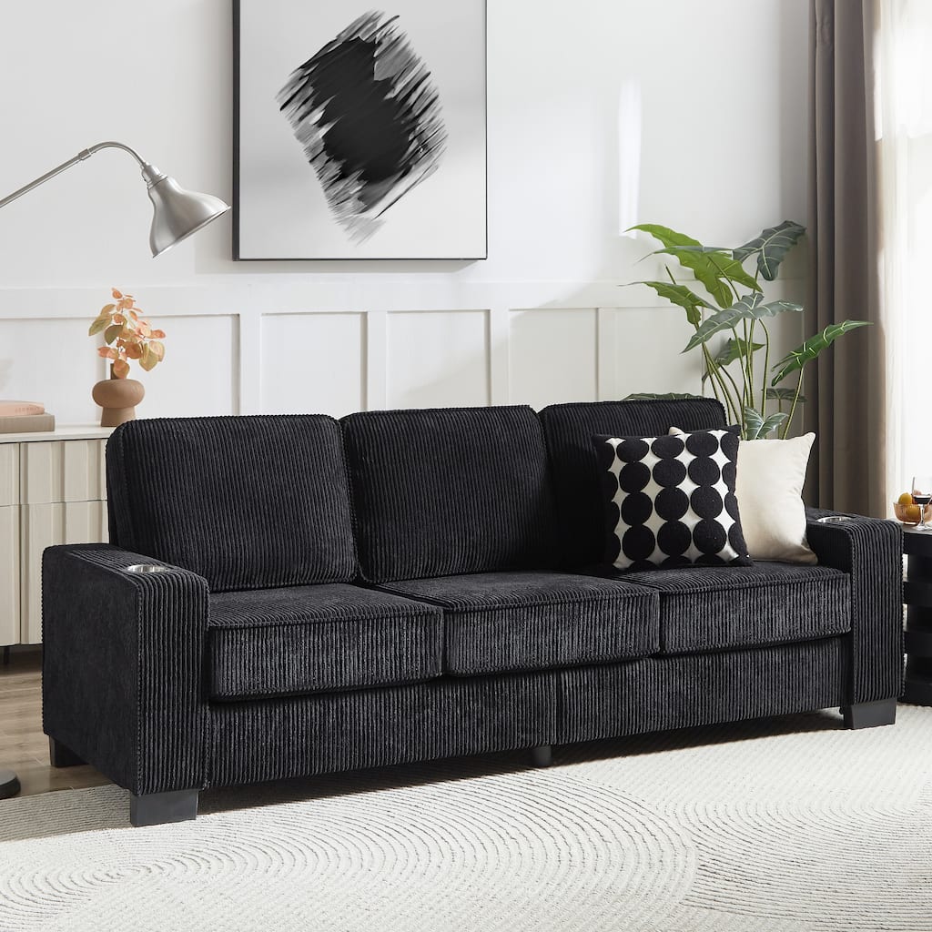 83.86"Corduroy/Snowfleece Fabric sofa,Modern Compressed Couch,3-Seater Sofa, Furniture for Living Room,Bedroom,office