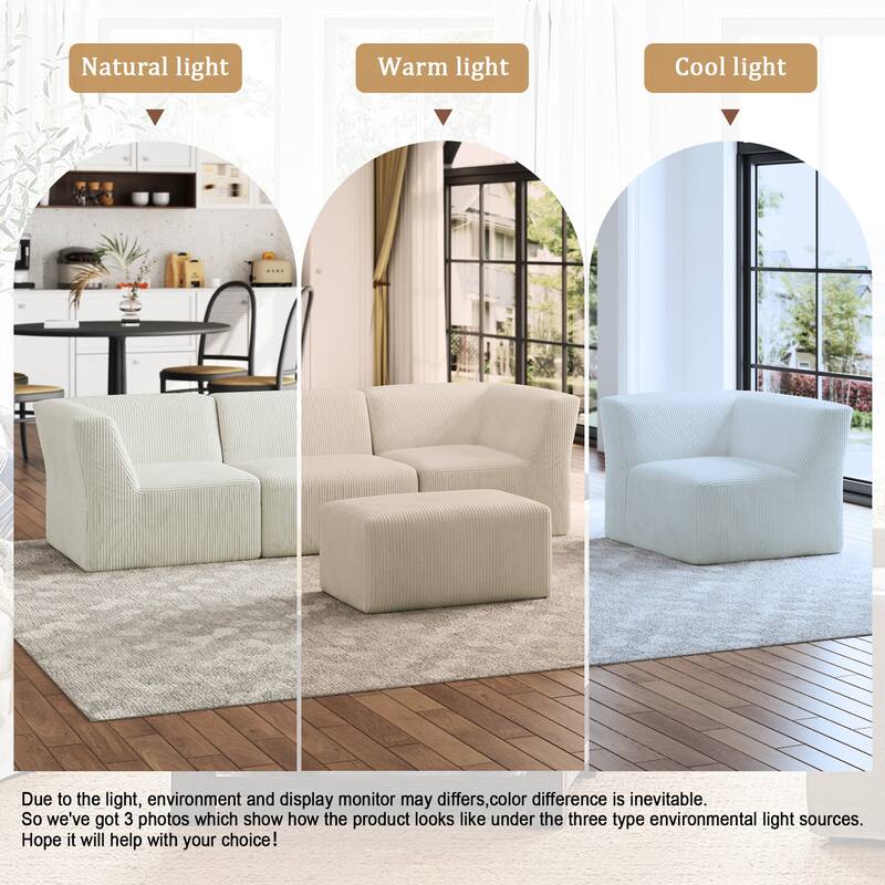 5-Pieces Modular Corduroy Sectional Sofa with Removable Ottoman