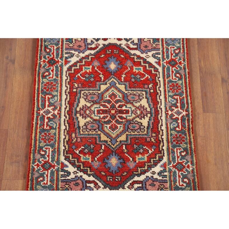 Geometric Heriz Serapi Indian Accent Rug Handmade Red Wool Carpet - 2'0" x 3'0"