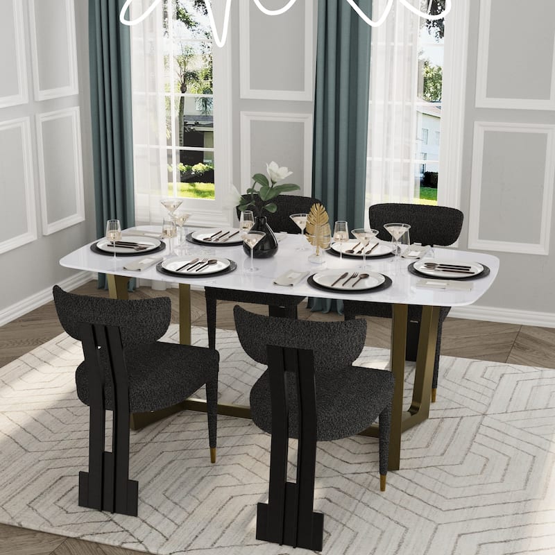 70 inch Dining Table Set with Boucle Dining Chairs