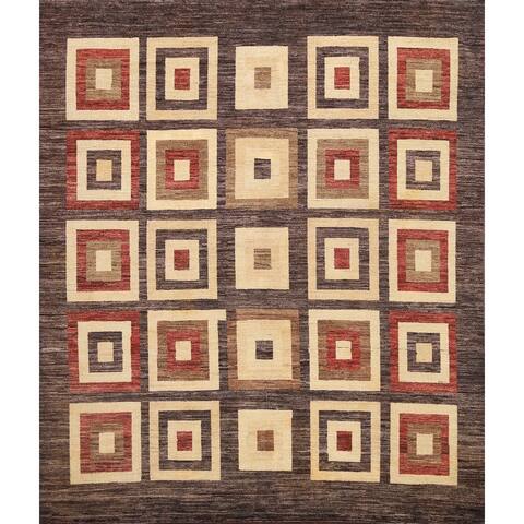 Geometric Modern Oriental Gabbeh Kashkoli Wool Area Rug Hand-knotted - 7'10" x 7'11" Square