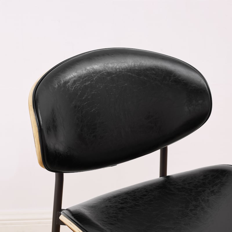 Mid-Century Faux Leather Upholstered Wood Accent Desk Chair