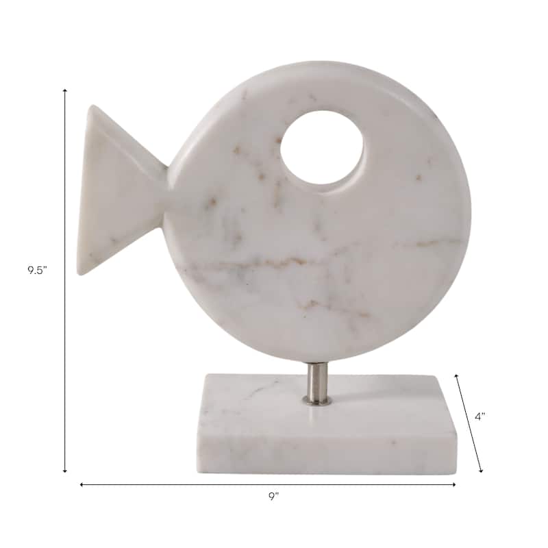 Stylish Marble Fish Figurine Sculpture - 10", White - 9.5"